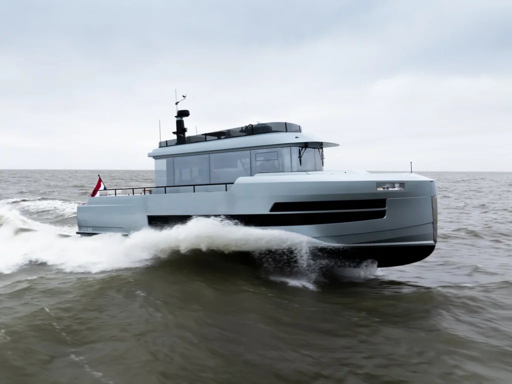 Motor yacht cruising in open water