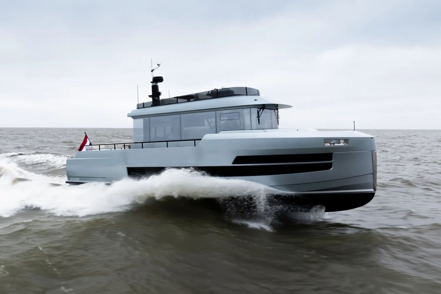 Motor yacht cruising in open water