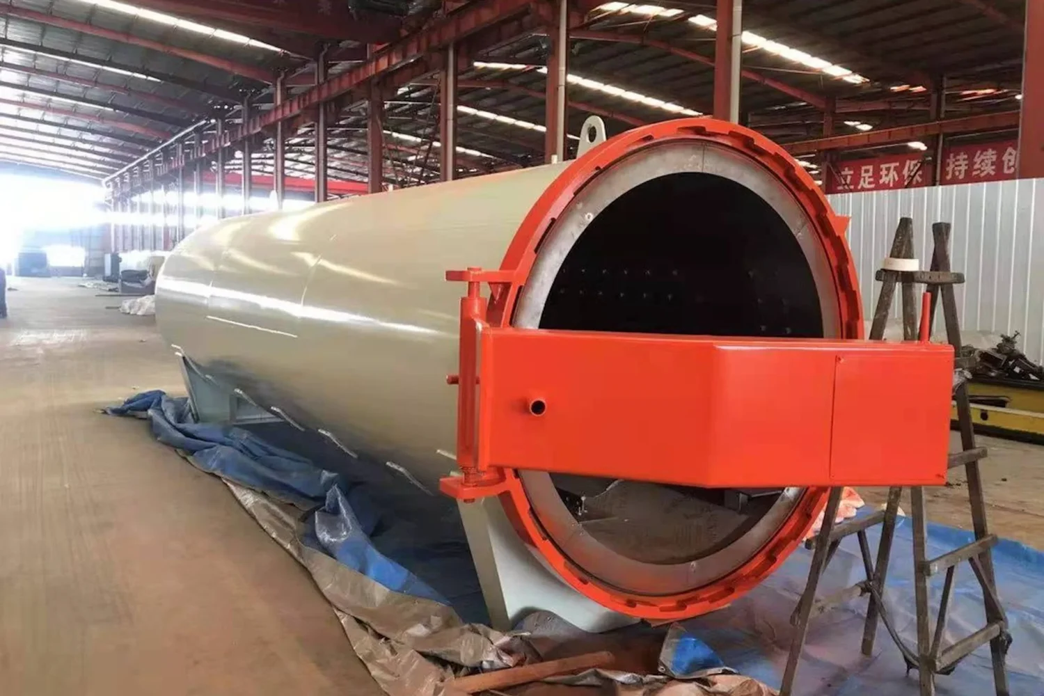 Autoclave with its red door open