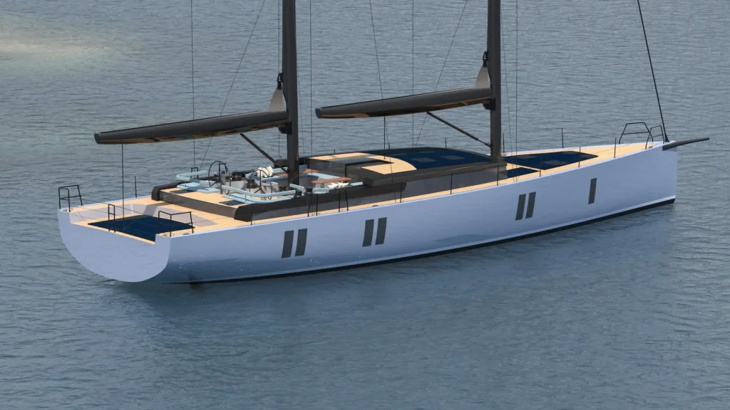 Design visualization of a white sailing yacht