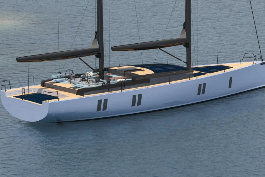 Design visualization of a white sailing yacht