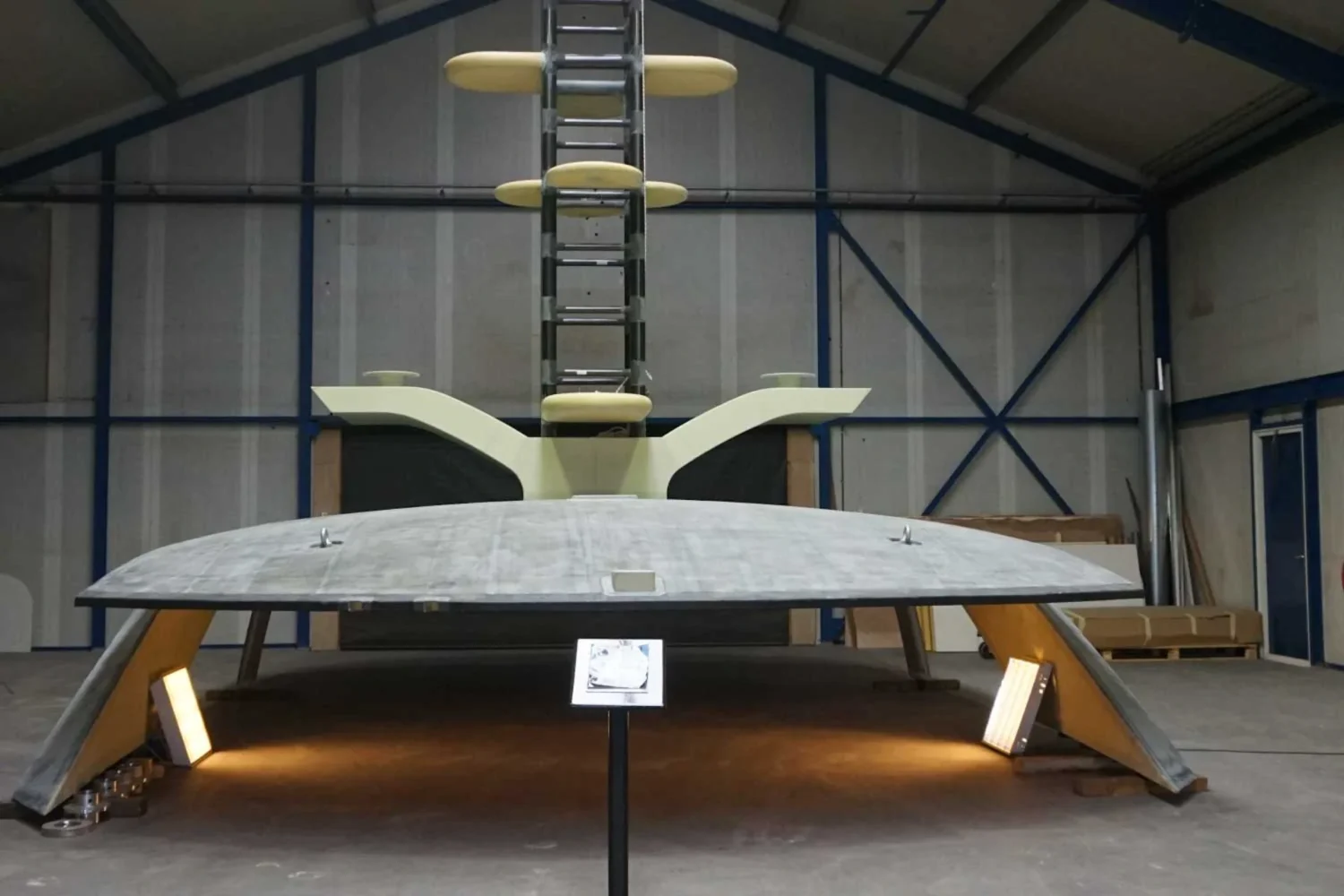 Front view of a yacht superstructure in the workshop