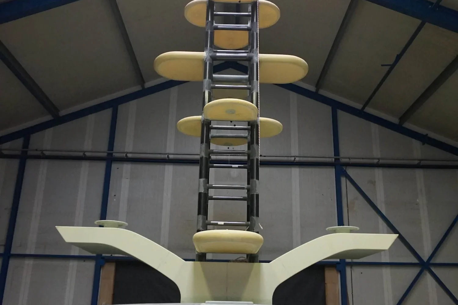 View across a boat deck in the workshop
