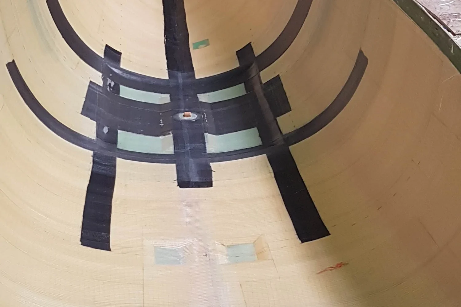 Interior of a hull with dark reinforcing ribs
