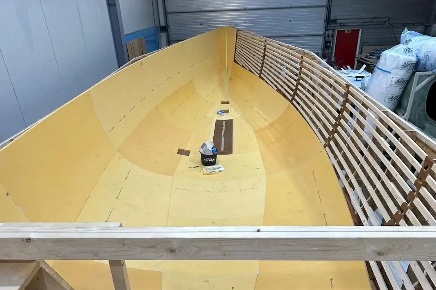Interior of a boat hull under construction