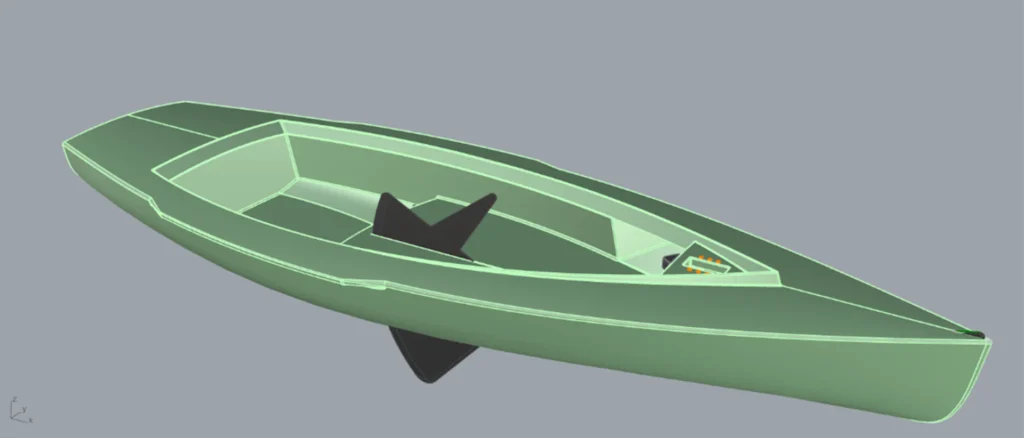 Three-dimensional design of an open boat