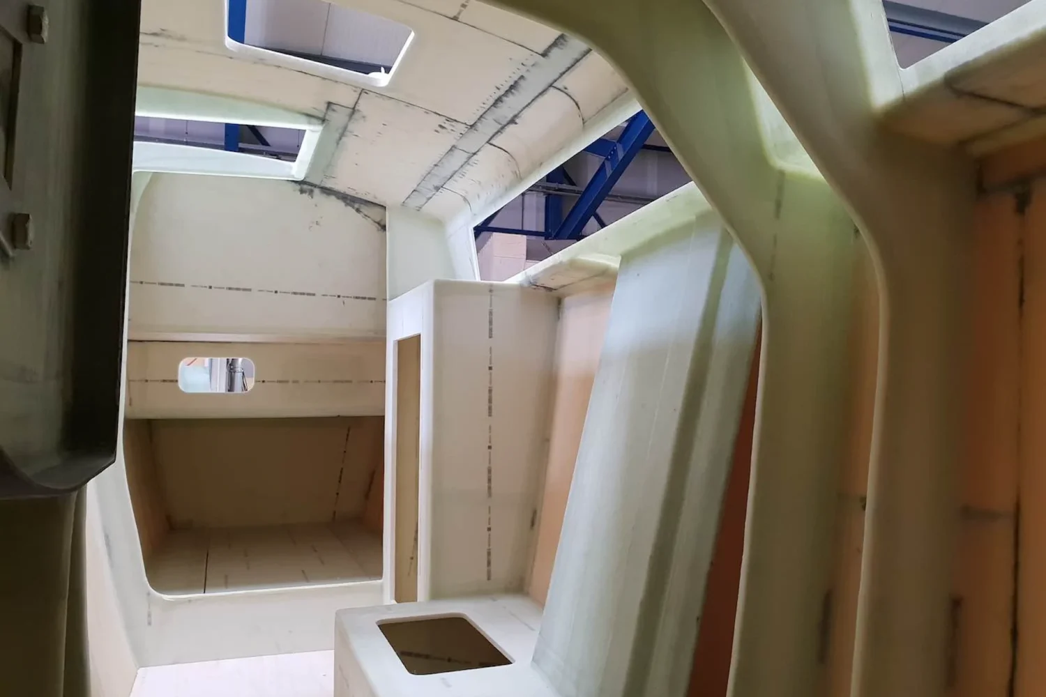 Interior of a catamaran under construction
