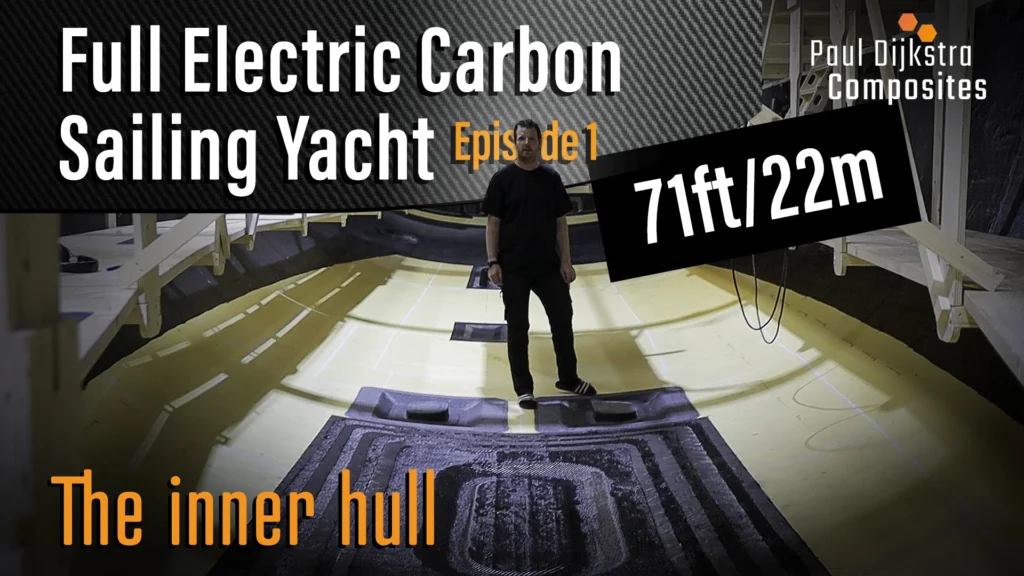 Video thumbnail showing the hull of an electric carbon sailing yacht