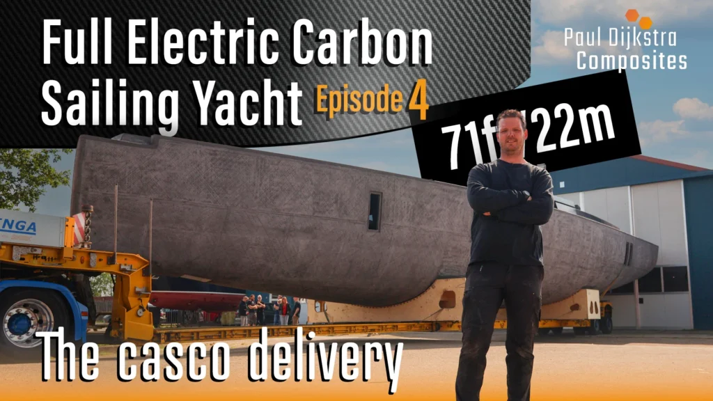 Video thumbnail about the hull handover of an electric carbon sailing yacht